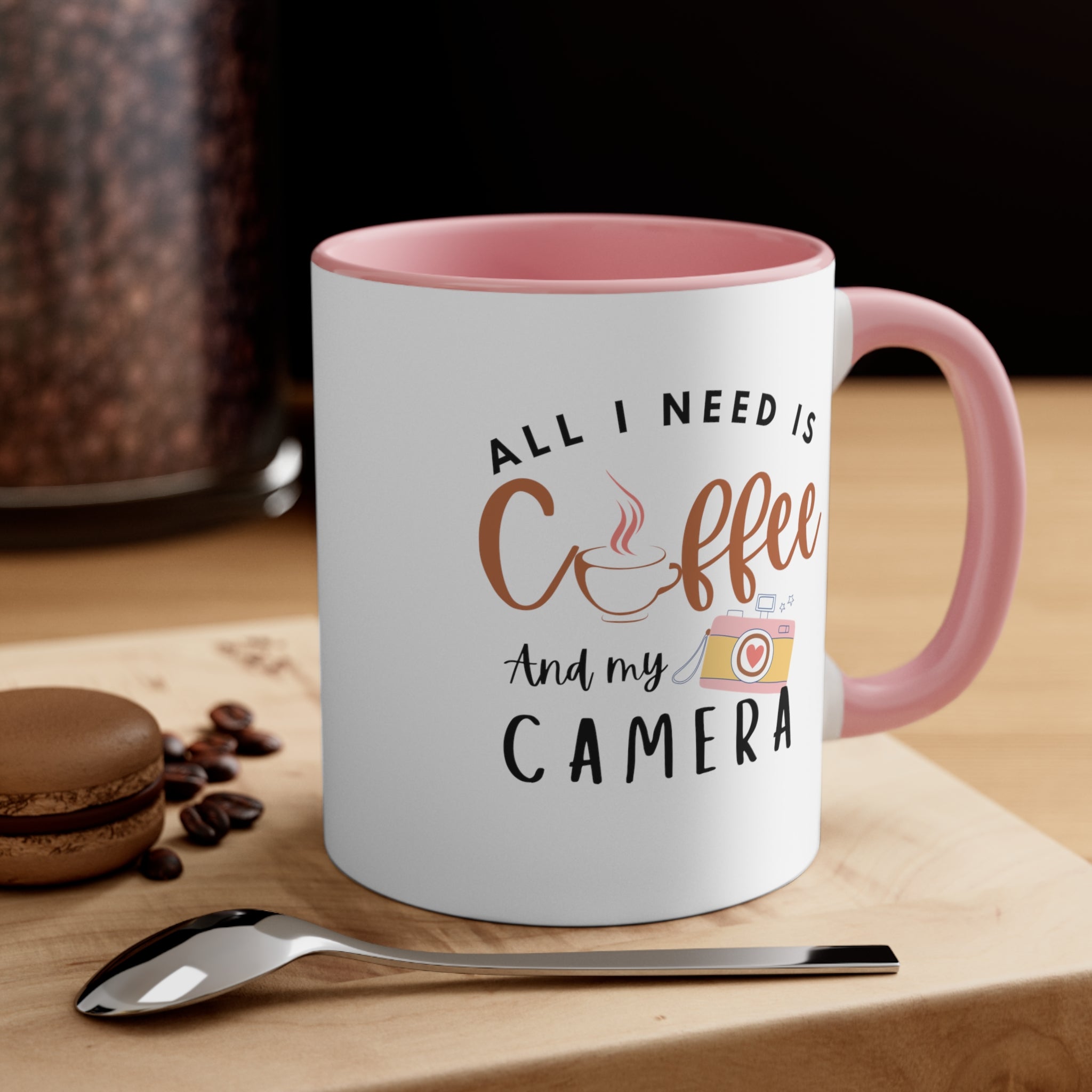 All I Need Is Coffee & My Camera | Accent Coffee Mug, 11oz - ThePrintMasters